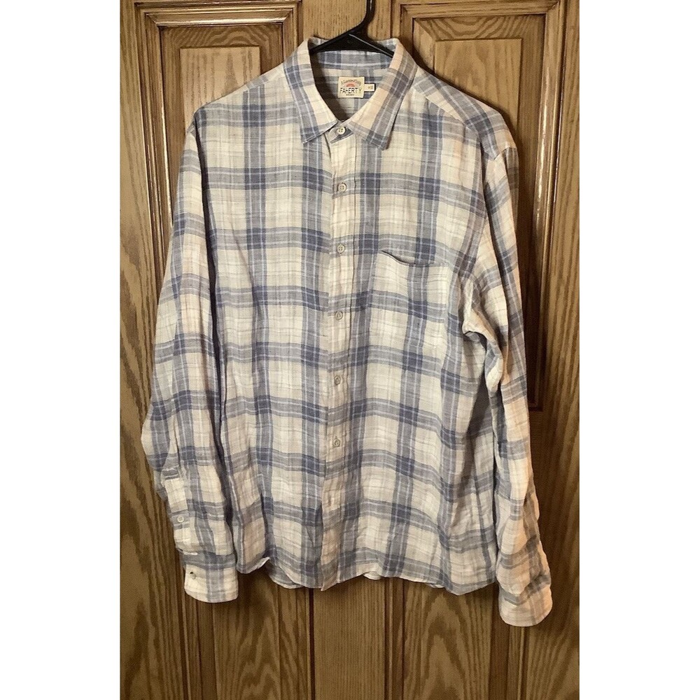 Faherty Blue and White Plaid Casual Button Down Shirt